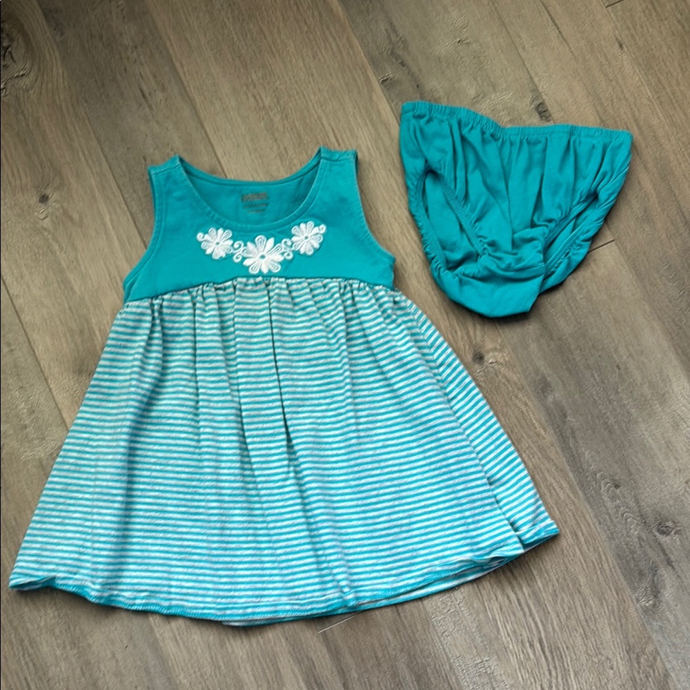 Gymboree Teal Striped Kids Dress with Bloomers